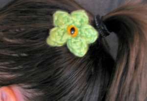 One-Eyed Pivoting GREEN FLOWER MONSTER Hair Pin - Exclusive Aberrant Crochet Original Design