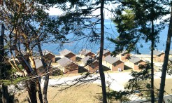 View of the cabins from the new hall above where we had the cardigan class.